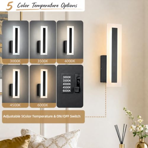 Hardwired Wall Sconces Set of 2 Dimmable Black LED Wall Light