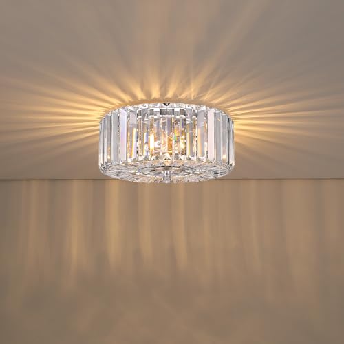 11.87 Inch Round Chrome Crystal Flush Mount Ceiling Light Fixture
