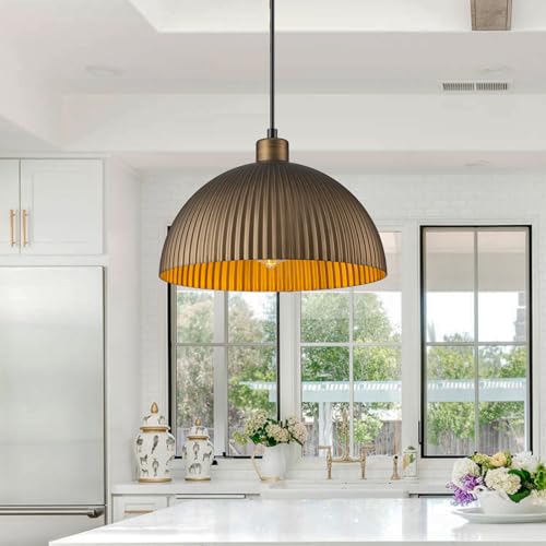Vintage Antique Brass Dome Pendant Light