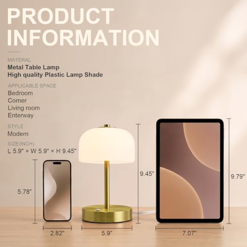 9" Corded Touch Control Gold Table Lamp with USB A+C Charging Ports