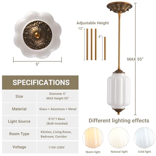 5.5 in Vintage Milk Glass Ceiling Light Fixture