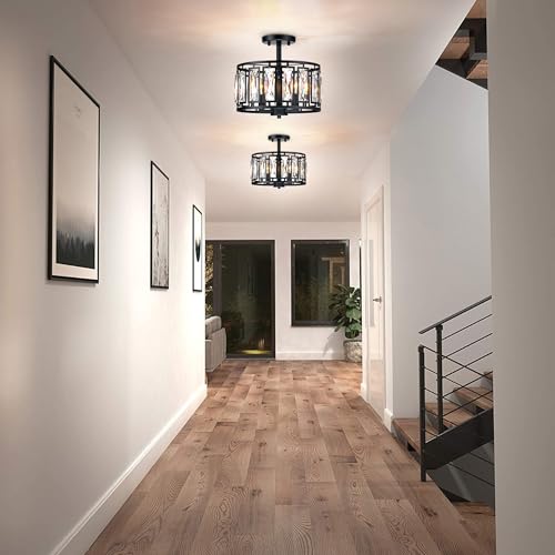 Modern Crystal Semi Flush Mount Ceiling Light Black Ceiling Light Fixtures
