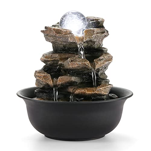 Indoor Water Fountain Tabletop Fountain Stacked Rock with LED Light