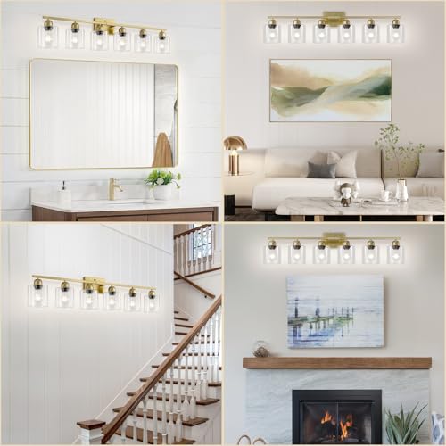 Modern Brushed Gold 6 Light Bathroom Light Fixtures