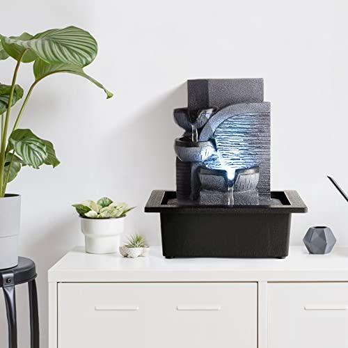 Indoor Water Fountain Tabletop Waterfall Fountain with LED Light