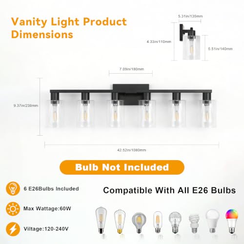 6 Light Bathroom Vanity Light Black