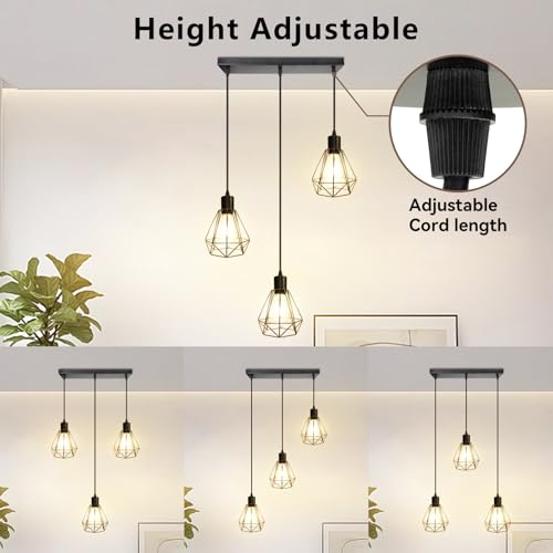 3 Light Black Pendant Lights Hanging Light Fixture Adjustable Cord