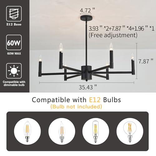 6 Light Candle Chandeliers Modern Black Farmhouse Ceiling Light Fixture Industrial Pendant Lighting for Dining Room Living Room Bedroom Kitchen Island Foyer