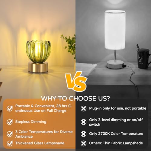 Cordless Small Table Lamp with 5200mAh Battery & Touch Control