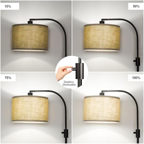 Upgraded Modern Arc Dimmable Tall Standing Floor Lamp with Champagne Shade