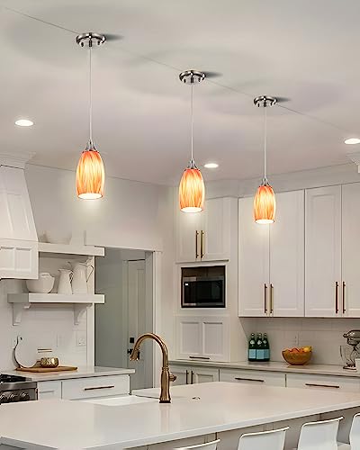 Glass Pendants Lights Kitchen Island Handcrafted Art Glass Mini Pendant Light Fixtures Oval Pendant Light Shade with Brush Nickel Finish Adjustable Cord for Kitchen Over Sink