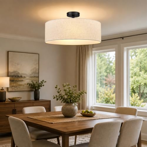 20 Inch Drum Semi Flush Mount Ceiling Light Fixture Black