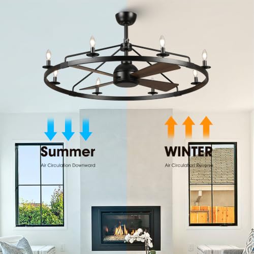 36" Wagon Wheel Ceiling Fan with Light