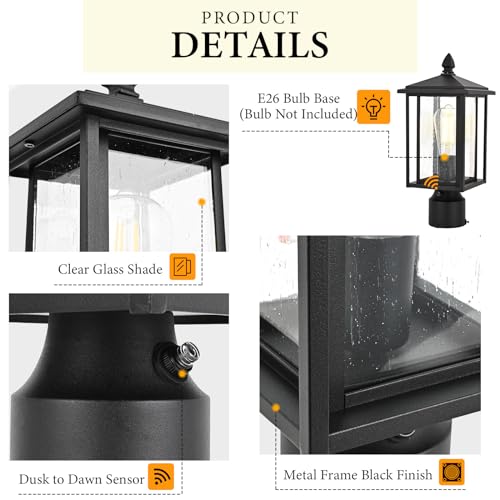 Outdoor Dusk to Dawn Post Light Fixture with Glass