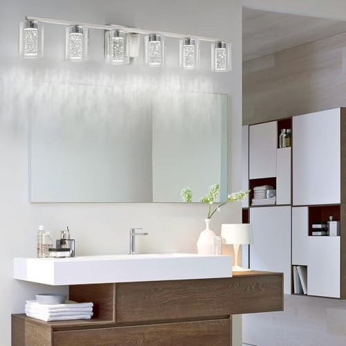6 Light Brushed Nickel Vanity Light with 3 Color Modes