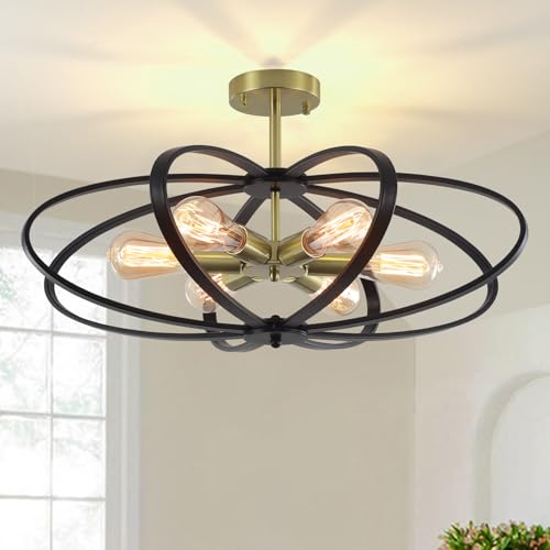 Semi Flush Mount Ceiling Light Fixture Chandelier 25''Black Gold Bedroom Ceiling Lights 6 (6 Count)