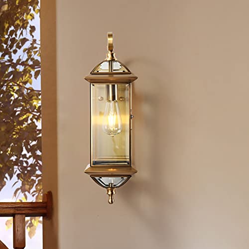 Copper Exterior Wall Light 20" H Outdoor Light Fixture Waterproof Wall Sconce Oil Rubbed Brass Porch Light with Clear Glass Lantern Wall Mount Lights for House Garage Patio Aisle