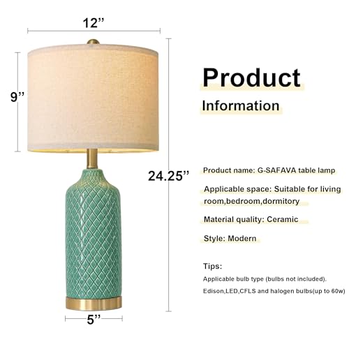 24.25" Modern Ceramic Green Table Lamps Set of 2 Lamps Living Room Bedroom (2 Count)