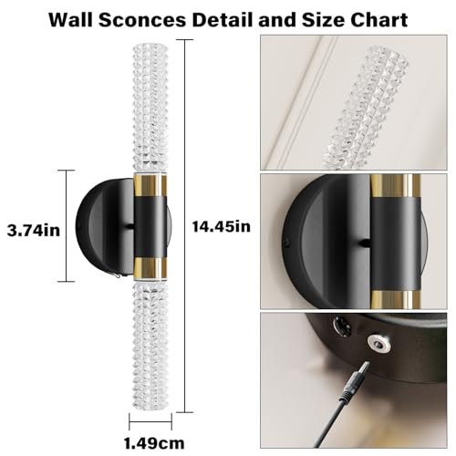 Black Gold Crystal Battery Wall Sconces