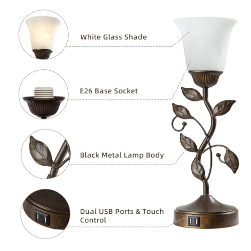 Touch Bedside Table Lamp for Living Room with 2 USB C+A Ports