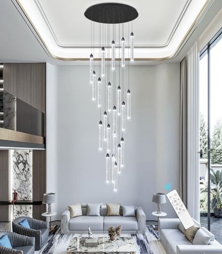 20 Lights Chandelier LED Dimmable Chandeliers for Entryway Flush Mount Ceiling Pendant Light Fixture Crystal Chandeliers for Living Room Black Finished Lighting Modern 156in High Ceiling Chandelier