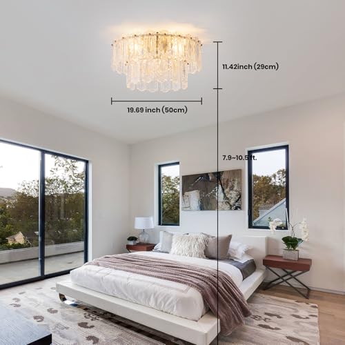 Crystal Caged Ceiling Fan with Light Flush Mount (20inch Gold Crystal Caged Ceiling Fan with Light)