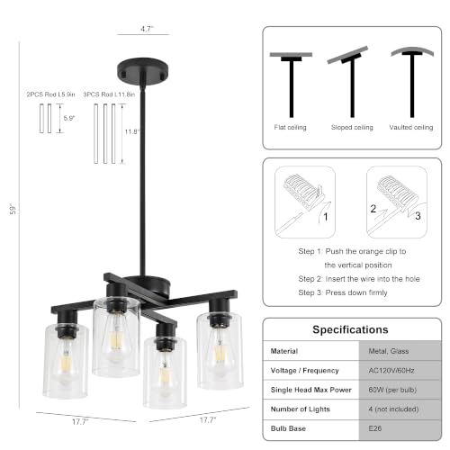4 Light Modern Farmhouse Black Chandelier