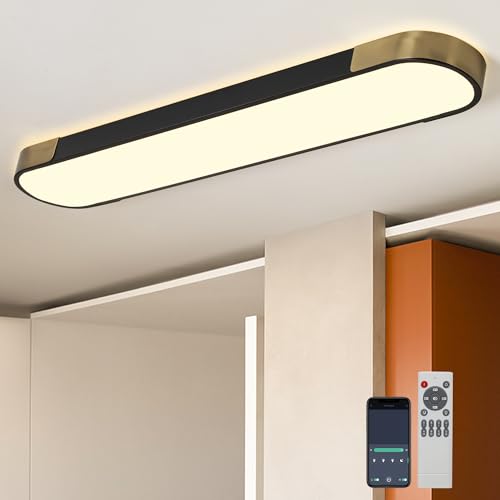 4.59FT LED Flush Mount Kitchen Light Fixtures 65W Dimmable Flush Mount Ceiling Light Fixture Black and Gold Led Ceiling Light Linear LED Ceiling Lamp for Laundry Shop Garage Office