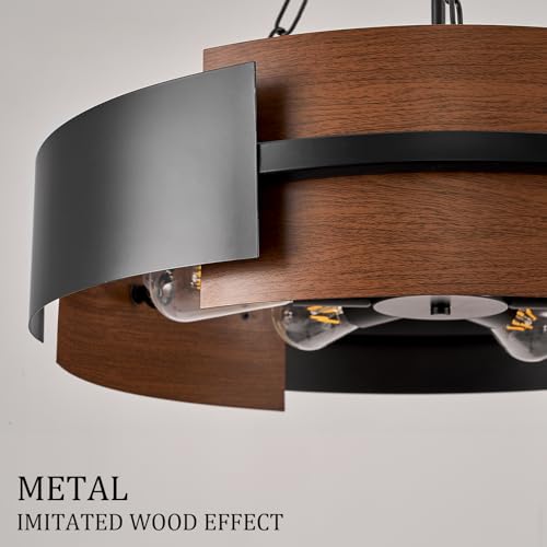 24" 6 Light Industrial Drum Chandelier with Red Walnut Grain