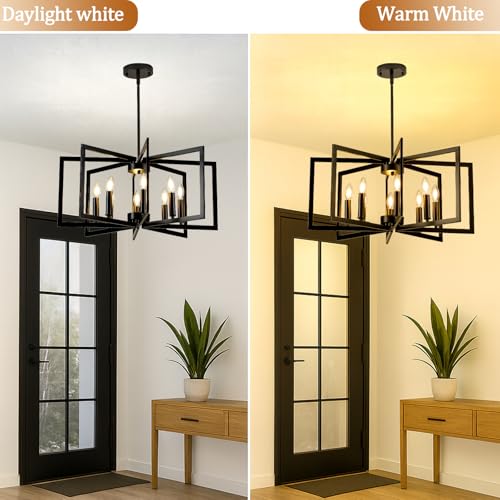 8 Light Large Black Chandelier for Dining Room Light Fixture Over Table Foyer Lighting Fixtures Modern Farmhouse Geometric Metal Hanging Chandeliers for Living Room Entryway Hallway Kitchen Island