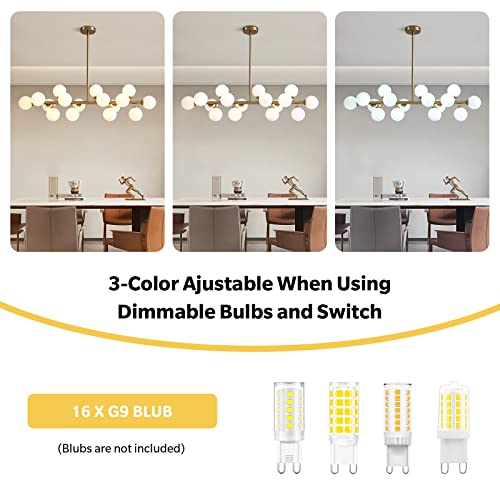 Gold Dining Room Chandelier Over Table Mid Century Modern Chandelier White Glass Globe Lampshade Linear Pendant Lighting Fixture for Living Room Dining Table 16 Lights