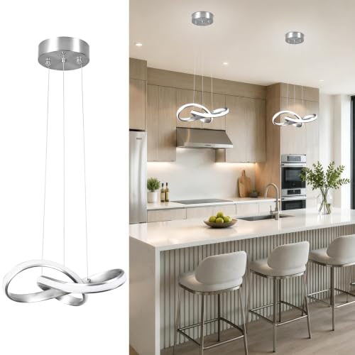 LED Chandelier Modern Pendant Light Fixture 2 Pack Simple Irregular Streamline Ring Light Nickel with 4500K and 59" Height Adjustable Hanging Lamp for Kitchen Island Hallway Foyer Corridor