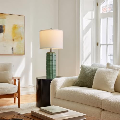 27.5" Dark Green Ceramic Table Lamps for Living Room (2 Count)