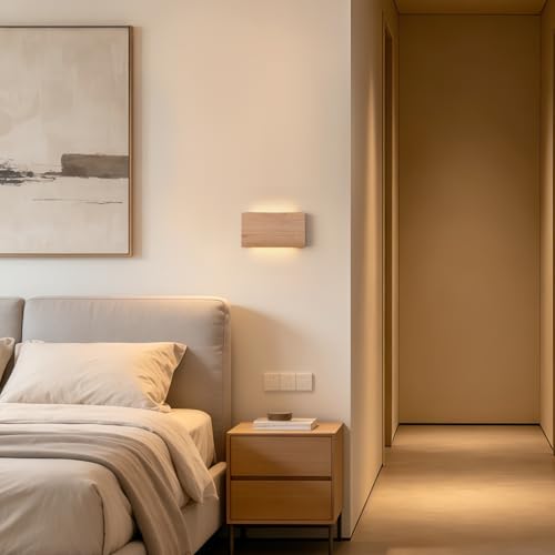 Natural Wood LED Wall Sconce Wood Wall Sconce Indoor Wall Lights Hardwired 2 Pack Up and Down Wall Mount Light 3000K