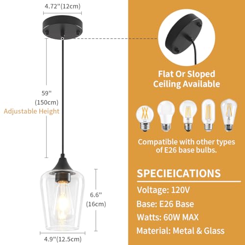 3 Pack Black Pendant Light Fixtures Modern Kitchen Lighting Over Island (3 Count)