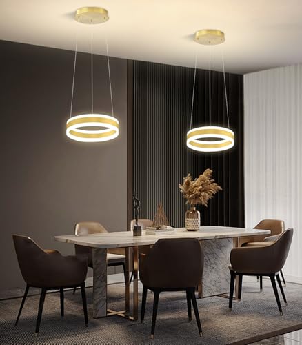 D7.8'' Modern Ring Chandelier for Dining Room LED Dimmable Pendant Lighting High Ceiling Chandelier for Living Room Foyer Bedroom Entryway 3000K