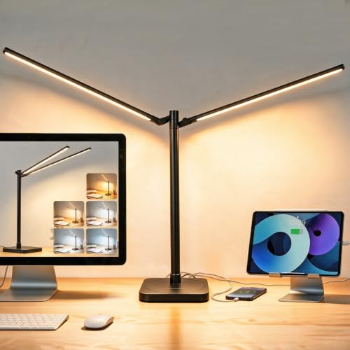 Desk Lamp for Home Office Dual Head 24W Swing Arm Task Lamp Black (Black / Large)