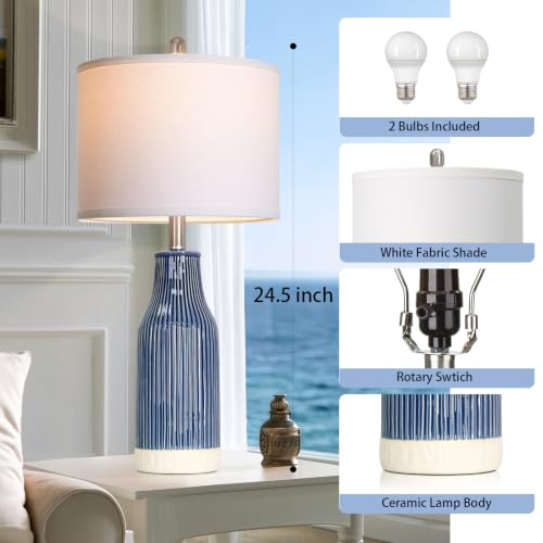 24.5" Blue Ceramic Table Lamps Set of 2 for Bedroom (2 Count)
