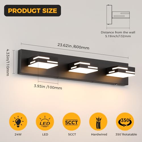 3 Light 5CCT Modern Bathroom Vanity Light Fixtures