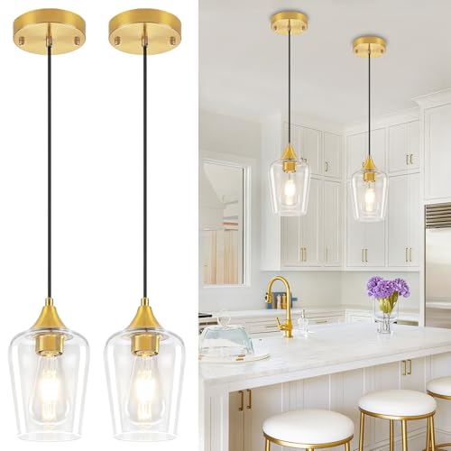 2 Pack Brushed Gold Pendant Lights Over Island Kitchen Light Fixtures (2 Count)