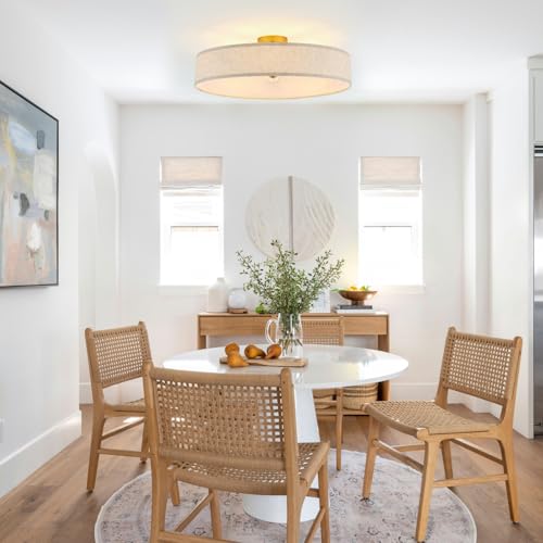 Gold Semi Flush Mount Ceiling Light Fixture 24" Large Modern Ceiling Light with Linen Fabric Drum Shade 5