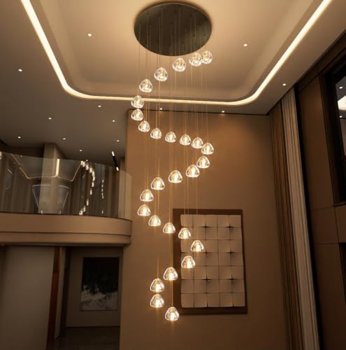 13ft Modern LED Chandeliers for Entryway Living Room Long Light High Ceiling Dining Room Light Dimmable Pendant Lighting Fixtures Chandelier for Foyer Staircase 2700K 6000K Lighting Black
