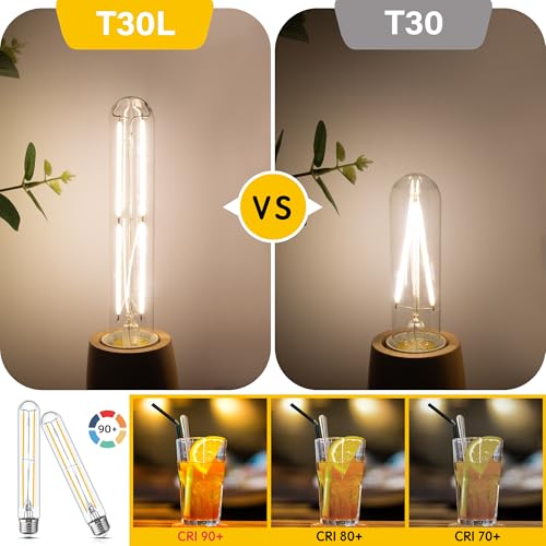 Tubular Light Bulb 7.3 Inch Dimmable T10 LED Bulb E26 6W 60 Watts 4000K (8 Count)