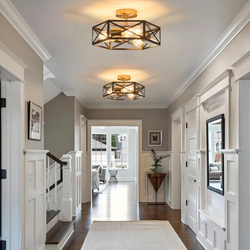 Farmhouse Black and Gold Semi Flush Mount Ceiling Light 14.6 Inch (Black and Gold / 14.6 Inch)