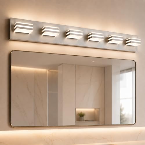 6 Light Brushed Nickel Vanity Light for Double Sink Bathroom