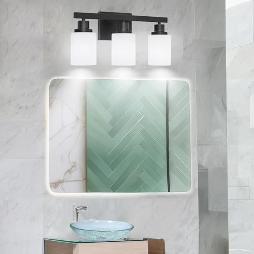 3 Light Bathroom Light Fixtures Over Mirror 17in Black Vanity Light