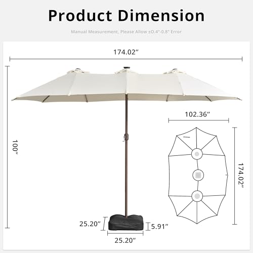 15ft Large Patio Umbrellas with Base & Solar Lights