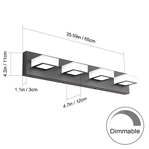Black Vanity Light Dimmable 4 Lights LED Modern Bathroom Vanity Lighting Fixtures Modern Stainless Steel Acrylic Rotable 360° Vanity Wall Light Over Mirror