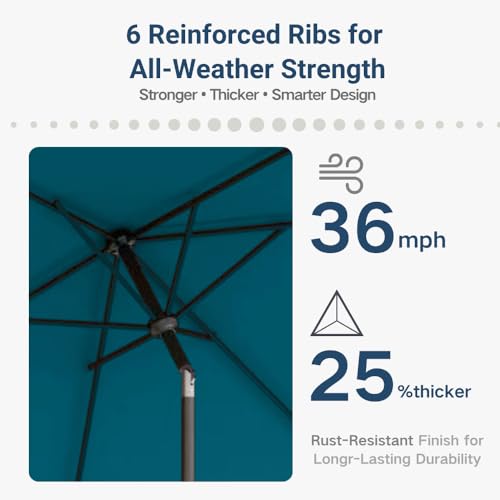 6.5' x 10' Rectangular Patio Umbrella Large Outdoor Market Umbrella w