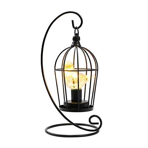 Birdcage Bulb Decorative Lamp Battery Operated 13" Tall Cordless Accent Light with Warm White Fairy Lights Bird Bulb for Living Room Bedroom Kitchen Wedding Xmas